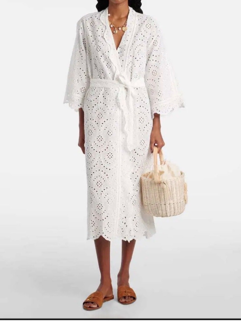 Poupette St. Barth White Eyelet Kaftan Beach Cover up